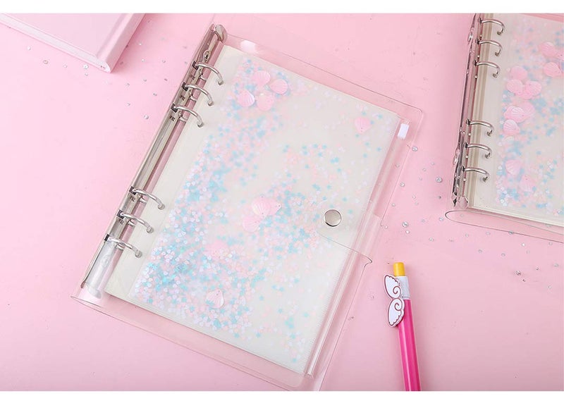 Chris.W 2 Pack Clear Plastic Zipper Pockets Envelopes for A5 6-Ring Binder Notebook, Built-in Glitter Flakes Decorations (A5 Size) - Image 5